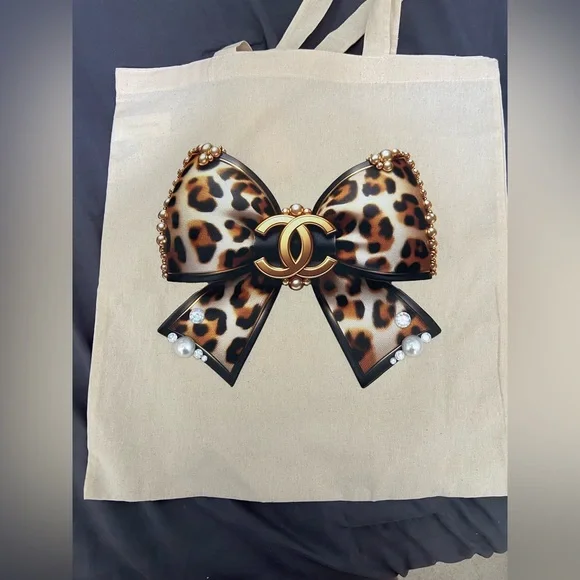 Designer Leopard Print Bow Tote Bag - Picture 1 of 1